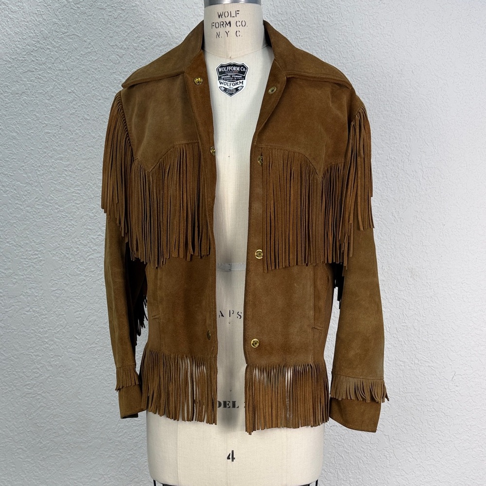 Vintage America Tan Suede Fringe Jacket
